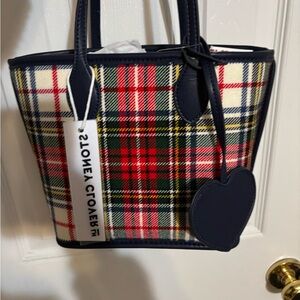 Plaid Tote Bag - Navy and Red
